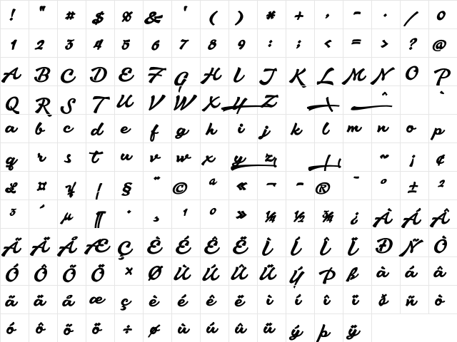 Aromia Script Black Regular  glyph index