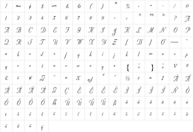 ATStuyvesant Regular  glyph index