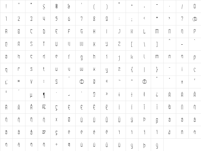 Komunique Light  glyph index