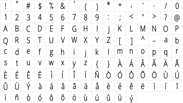 Novus Light Regular  glyph index