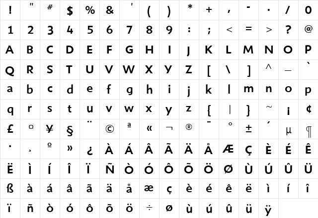 ShinnMedium Regular  glyph index