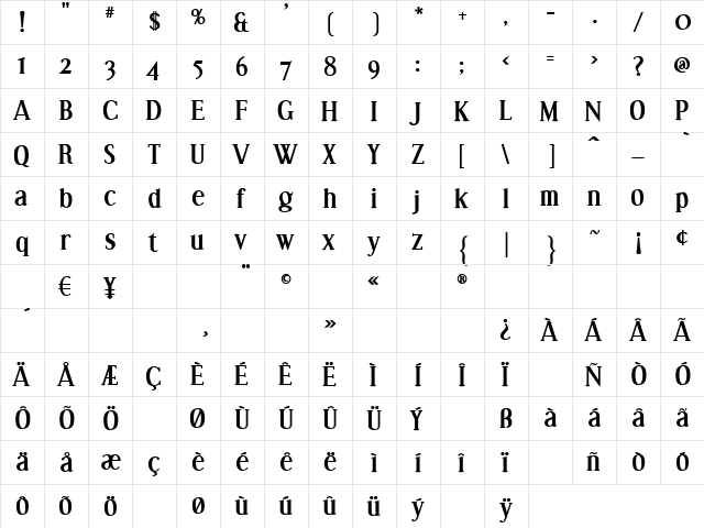 Effloresce Bold  glyph index