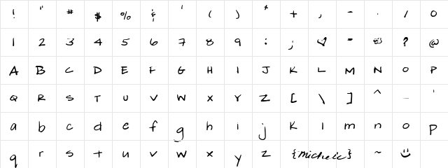 Michele regular  glyph index