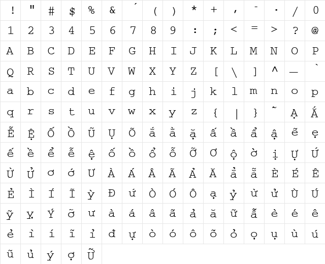 MinhQu⮠1.1 Regular  glyph index