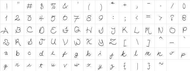 Ducky Regular  glyph index