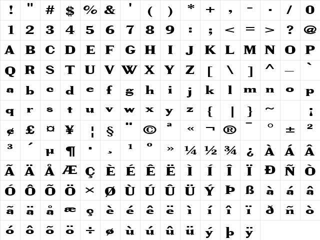 FZ ROMAN 40 EX Normal  glyph index