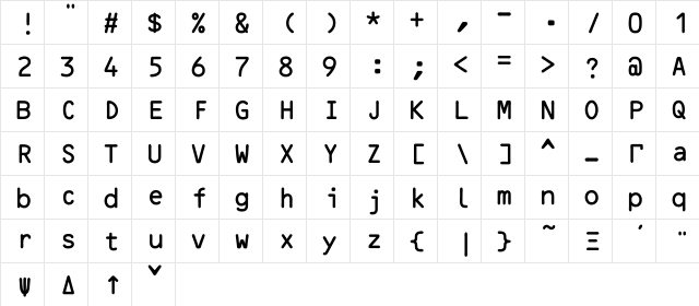 ocrb10 Regular  glyph index