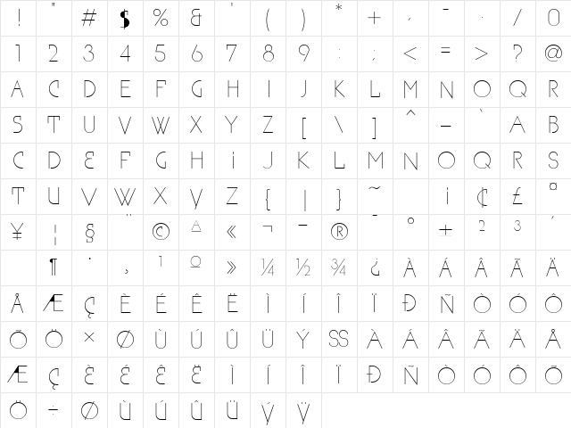 SPThais Light  glyph index