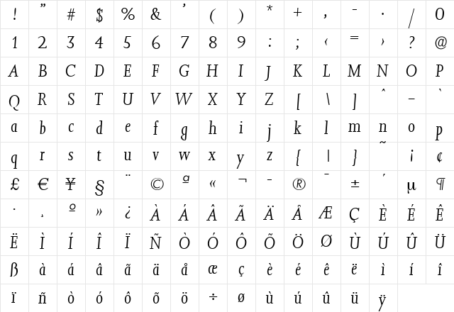 JessicaBecker-Light Italic  glyph index