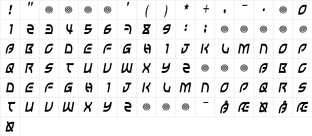 Wisecrack Regular  glyph index