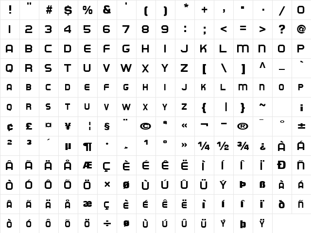 Burning Regular  glyph index