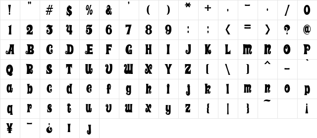 BoboBlackAl Regular  glyph index