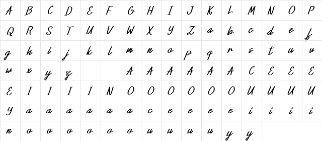 Xabiya Demo Italic  glyph index