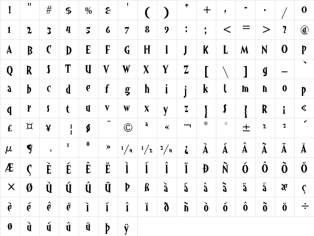 AngryhogITC Regular  glyph index
