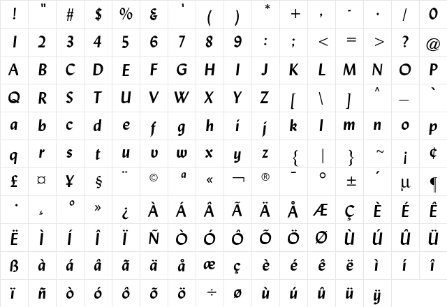 Lisbon CG Bold Italic  glyph index