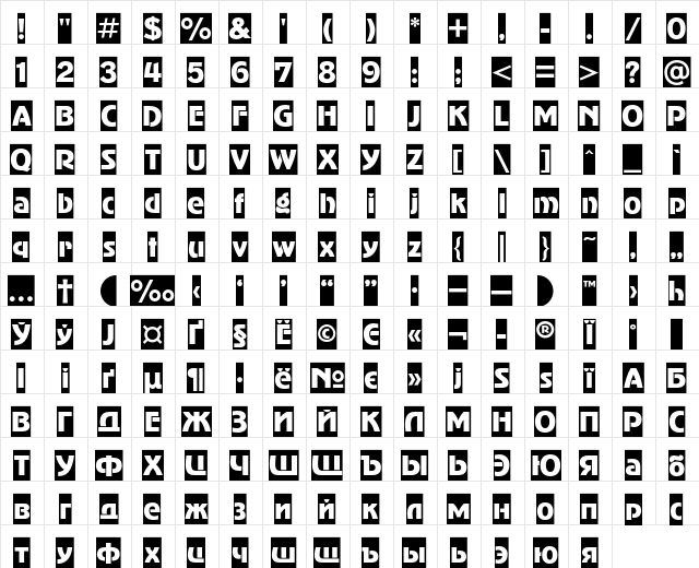 AdverGothicCamC Regular  glyph index