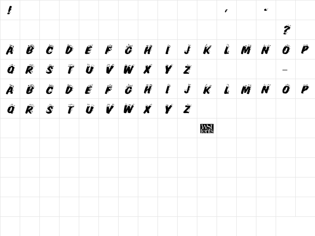 FlamingDisplayCapsHvy Italic  glyph index