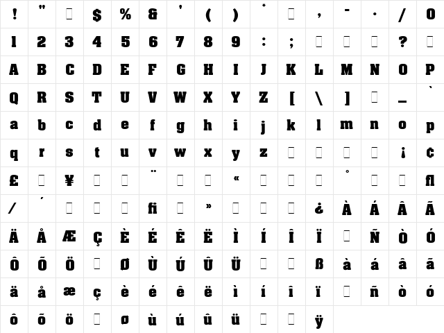 Aachen Bold LET Regular  glyph index