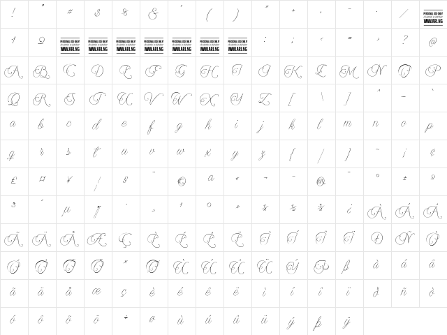 Encina Script 2 PERSONAL USE Regular  glyph index