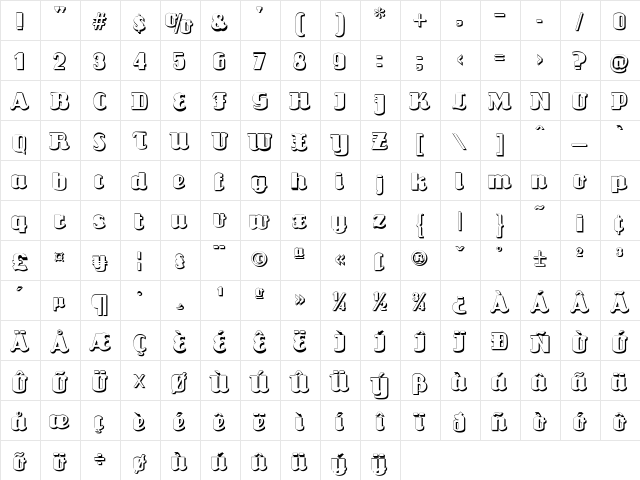 Louisianne Shadow Regular  glyph index
