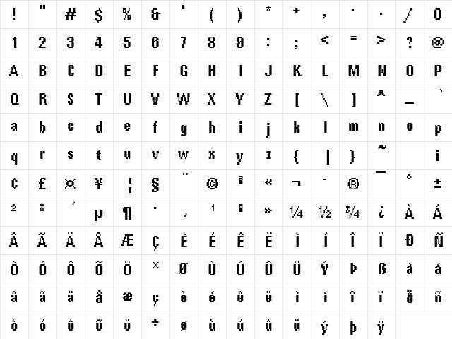 Rough61 Becker Regular  glyph index