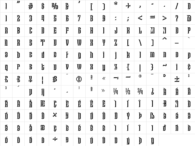 Haut Relief NF Regular  glyph index