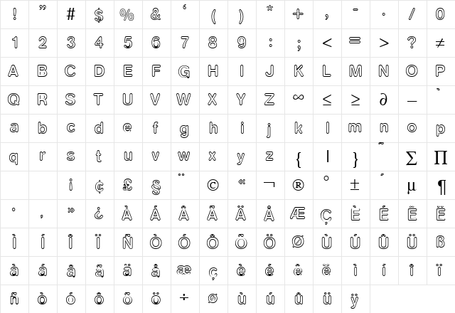 AkzentRoundedOutMedium Regular  glyph index
