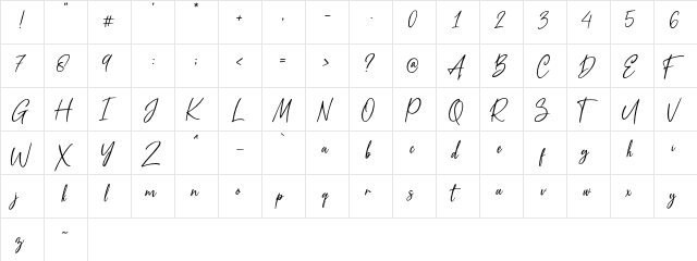 Metal Pen Regular  glyph index