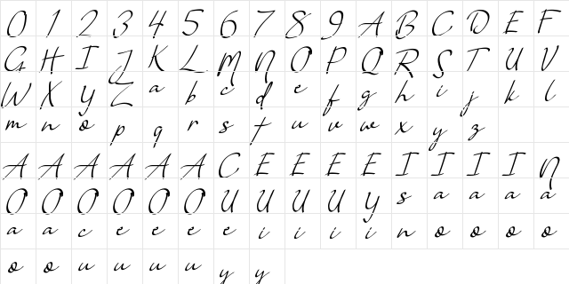 Vanilla Personal Regular  glyph index