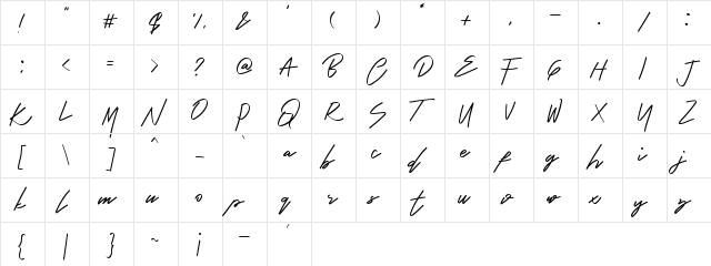 Bambang Regular  glyph index