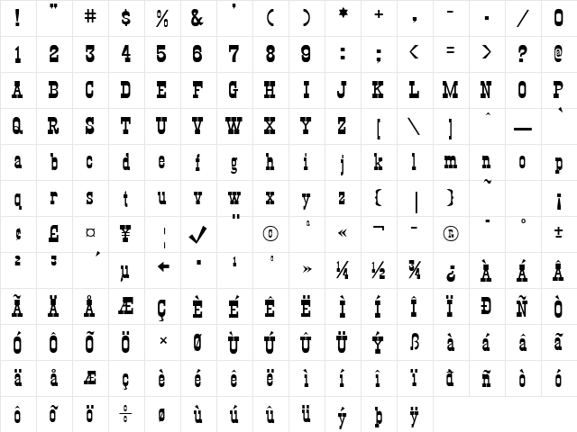 KyhotaOne Regular  glyph index