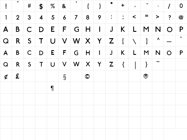 Tube Station Regular  glyph index