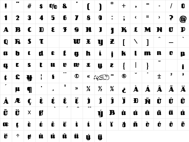 Louisianne Regular  glyph index