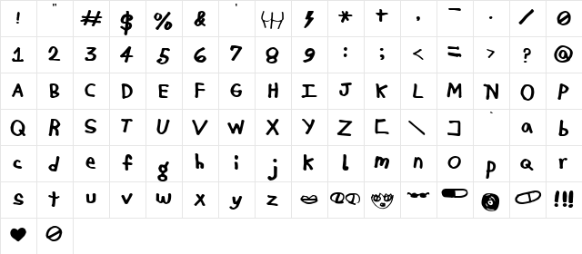 Puberty Strike Regular  glyph index