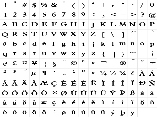 Nadine-Extended Bold  glyph index