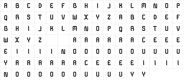 Modern Java Demo Regular  glyph index