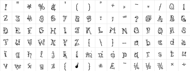 Kingthings Flashbang regular  glyph index