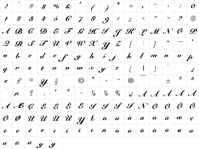 Cursive-Elegant Normal  glyph index