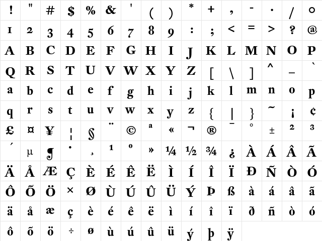 DTL Fleischmann Display Bold  glyph index