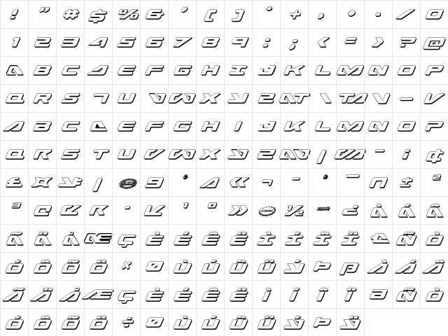 Sea-Dog 3D Italic Italic  glyph index