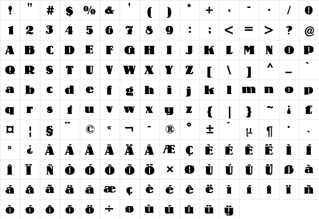 Lo-Type BQ Bold  glyph index