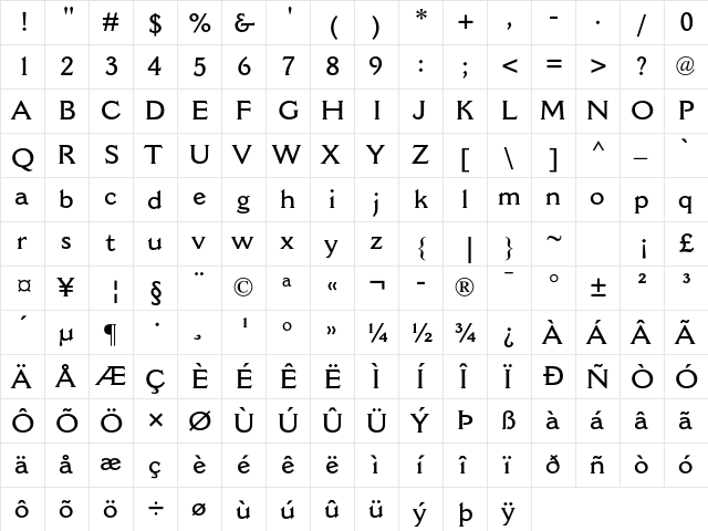 Cantoria MT Std Semibold  glyph index