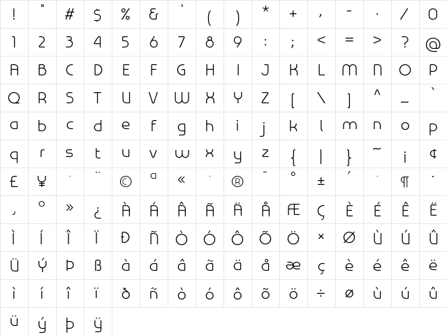 Omni Light  glyph index