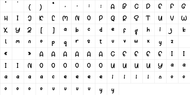 Marshmallow Personal Use  glyph index