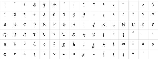 TXT Jubulation Regular  glyph index