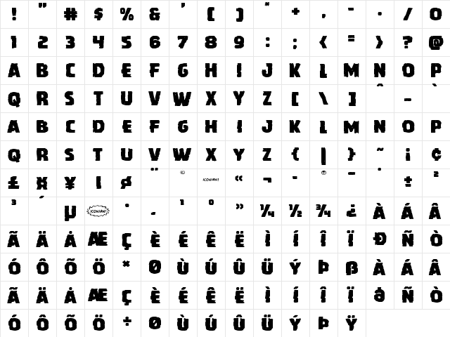 Howlin' Mad Expanded Expanded  glyph index