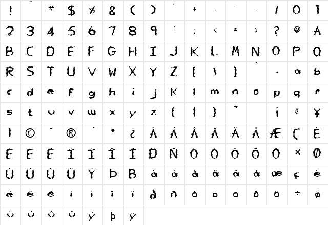 FZ WACKY 62 Normal  glyph index
