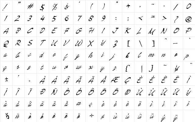 Enemell Regular  glyph index