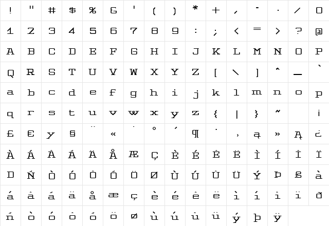 Valgal Bold  glyph index