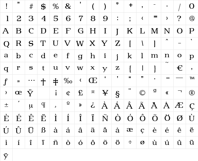 Penthouse-Regular Regular  glyph index